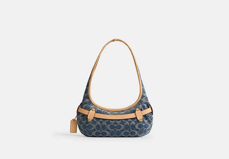 Belted Ergo Shoulder Bag 26 In Signature Regenerative Cotton Denim - Brass/Denim