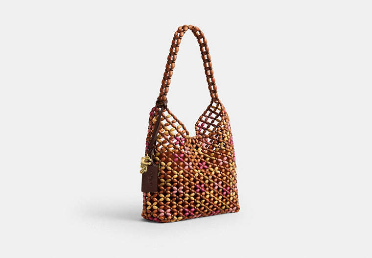Brooklyn Shoulder Bag 28 With Wooden Beading - Brass/Maple Multi
