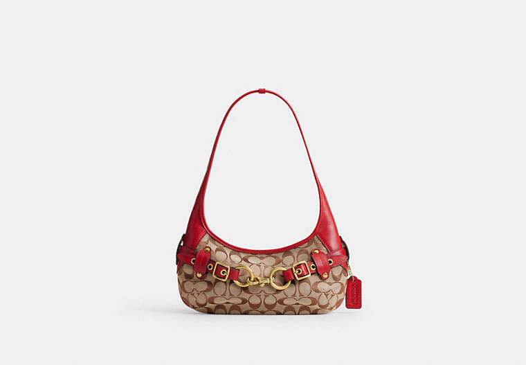 Belted Ergo Shoulder Bag 26 In Signature Jacquard - Brass/Poppy Signature
