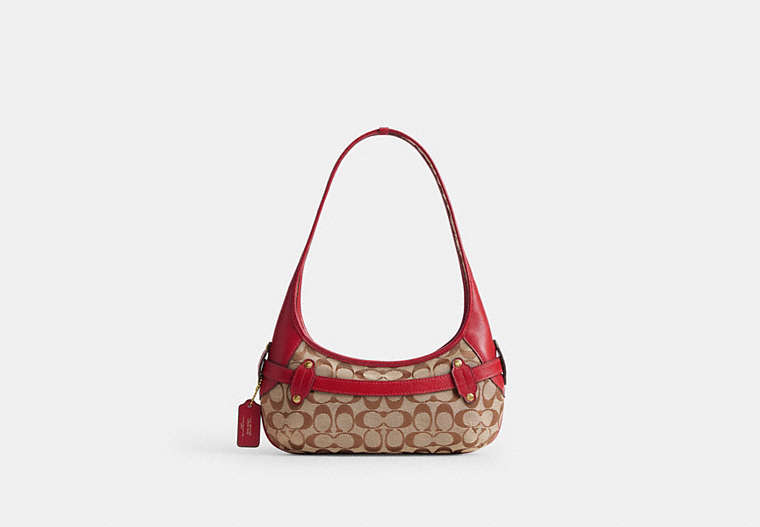 Belted Ergo Shoulder Bag 26 In Signature Jacquard - Brass/Poppy Signature