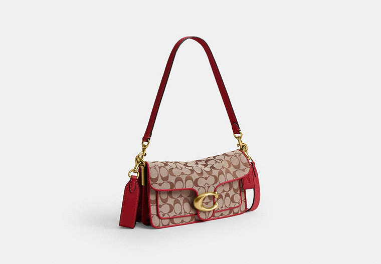 Tabby Shoulder Bag 26 In Signature Jacquard - Brass/Poppy Signature