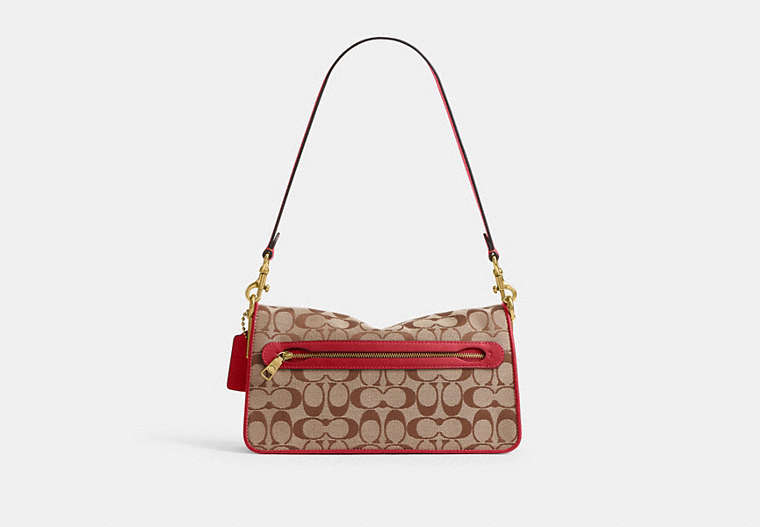 Tabby Shoulder Bag 26 In Signature Jacquard - Brass/Poppy Signature