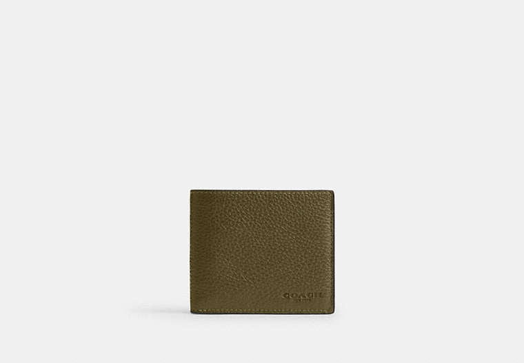 COACH®,Id Billfold Wallet,Leather,Bi Fold,Logo,Casual, Father's Day,Olive,Front View