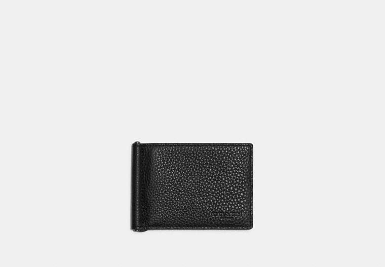 COACH®,Slim Money Clip Billfold Wallet,Leather,Bi Fold,Money Clip,Casual,Black,Front View