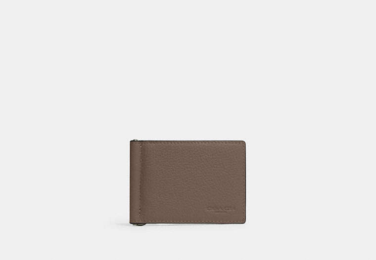 COACH®,Slim Money Clip Billfold Wallet,Leather,Bi Fold,Money Clip,Casual,Brown,Front View