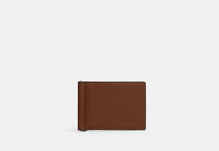 COACH®,Slim Money Clip Billfold Wallet,Leather,Bi Fold,Money Clip,Casual,Brown,Front View