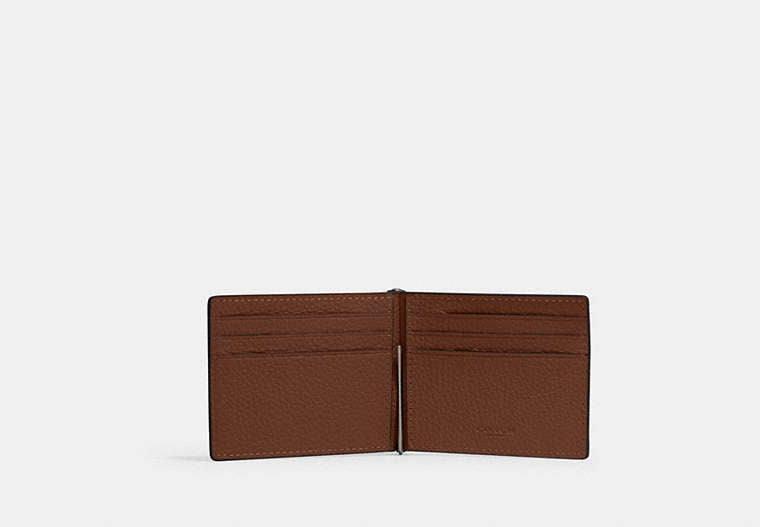 COACH®,Slim Money Clip Billfold Wallet,Leather,Bi Fold,Money Clip,Casual,Brown,Inside View,Top View