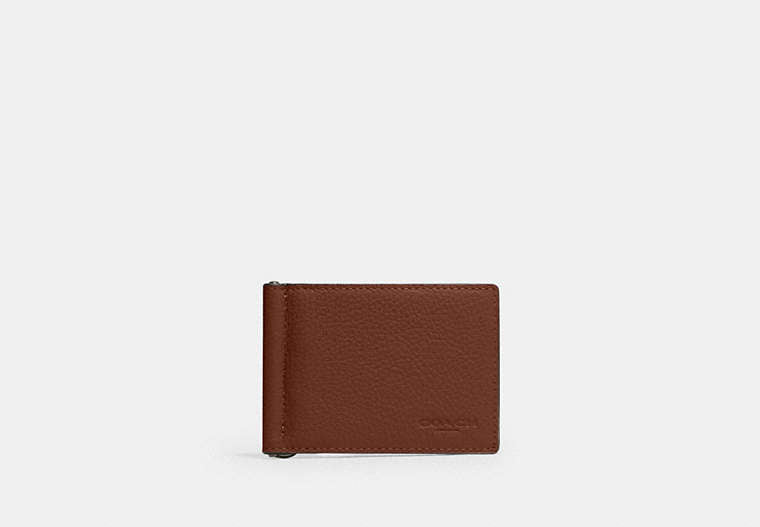 COACH®,Slim Money Clip Billfold Wallet,Leather,Bi Fold,Money Clip,Casual,Brown,Front View