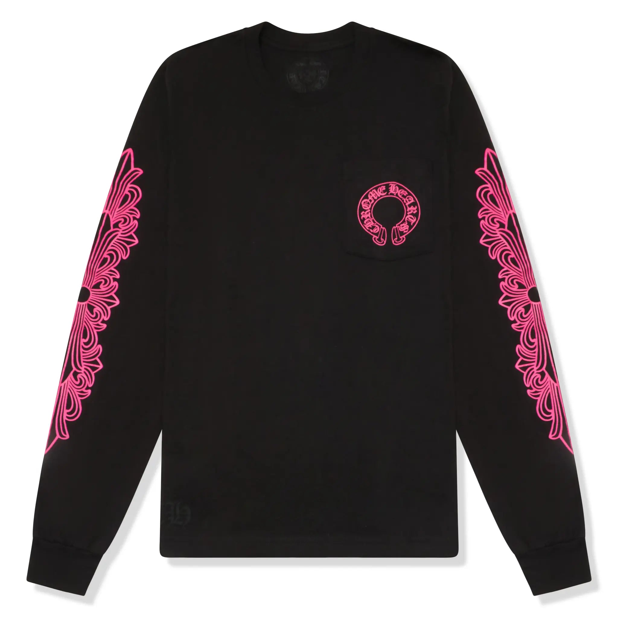 Chrome Hearts Horse Shoe Pocket Logo L/S Black Pink T Shirt