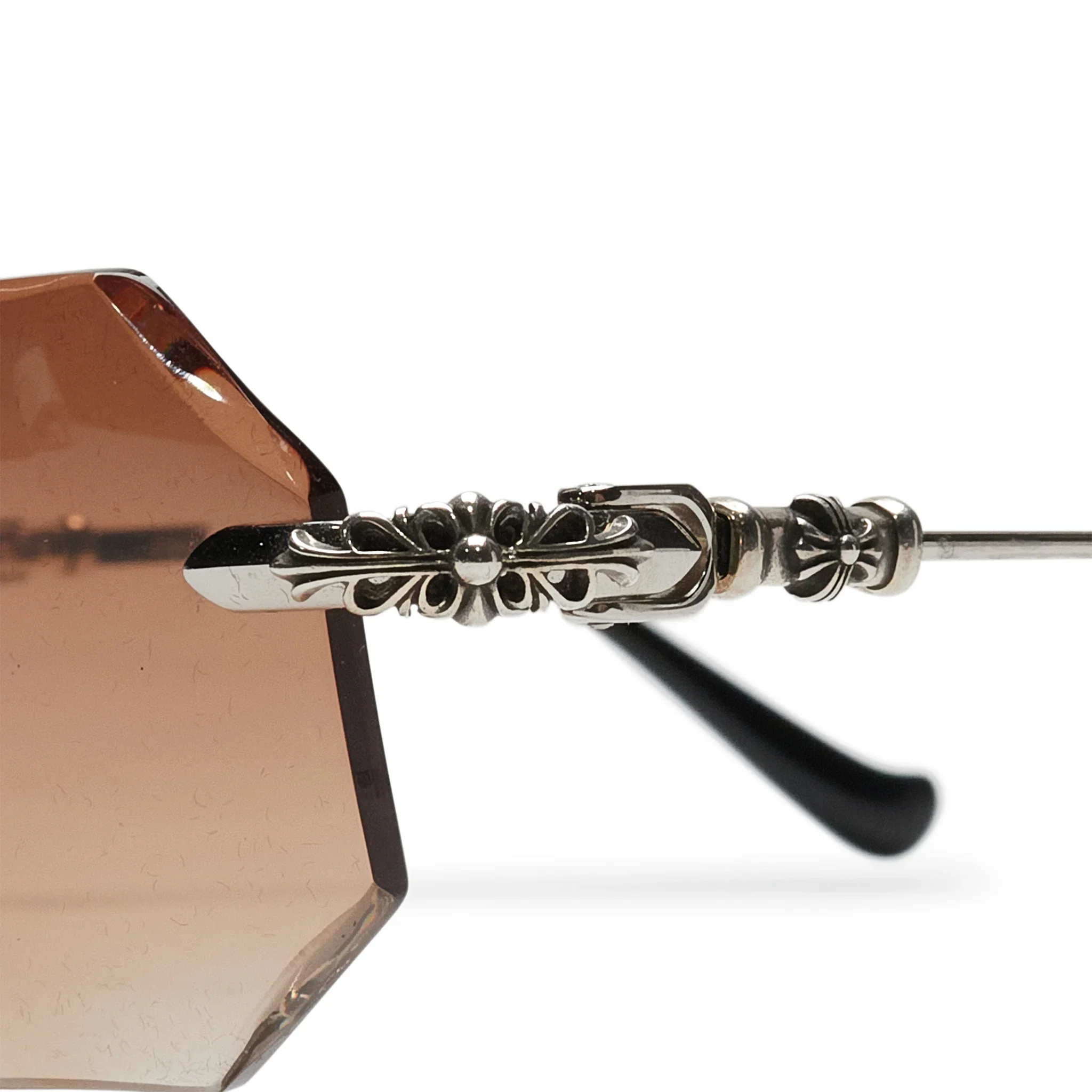 Chrome Hearts Pills III Custom Silver Brown Diamond Cut Sunglasses
