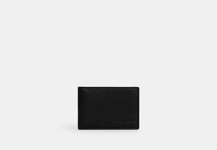 COACH®,Compact Billfold Wallet,Leather,Bi Fold,Casual,Black,Front View