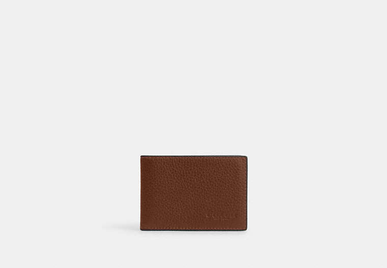 COACH®,Compact Billfold Wallet,Leather,Bi Fold,Casual,Brown,Front View