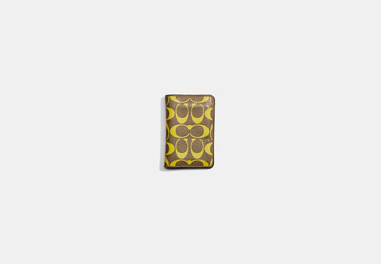 COACH®,Restored Card Wallet In Signature Leather,Leather,Card Case,Bi Fold,Casual,Green,Front View