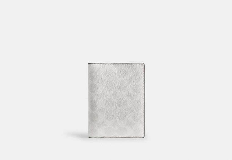 COACH®,Passport Card Case In Signature Canvas,Bi Fold,Passport Case,Card Case,Travel,Gray,Front View