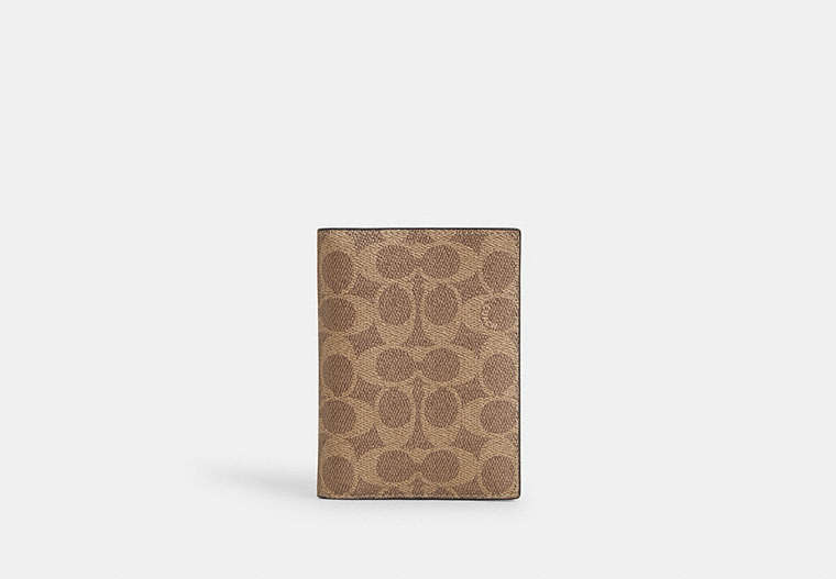 COACH®,Passport Card Case In Signature Canvas,Bi Fold,Passport Case,Card Case,Travel,Brown,Front View