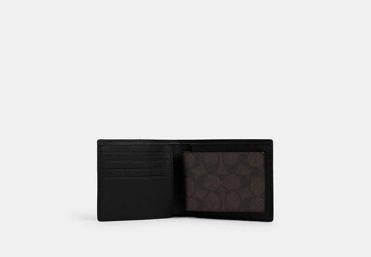 COACH®,Boxed 3-In-1 Wallet Gift Set In Signature Canvas,Bi Fold,Key Chain,Coin,Set,Casual,Brown,Black,Inside View,Top View