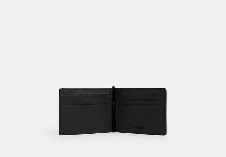 COACH®,Slim Money Clip Billfold Wallet In Signature Canvas,Bi Fold,Coin,Bill Clip,Money Clip,Casual,Multi Color,Inside View,Top View