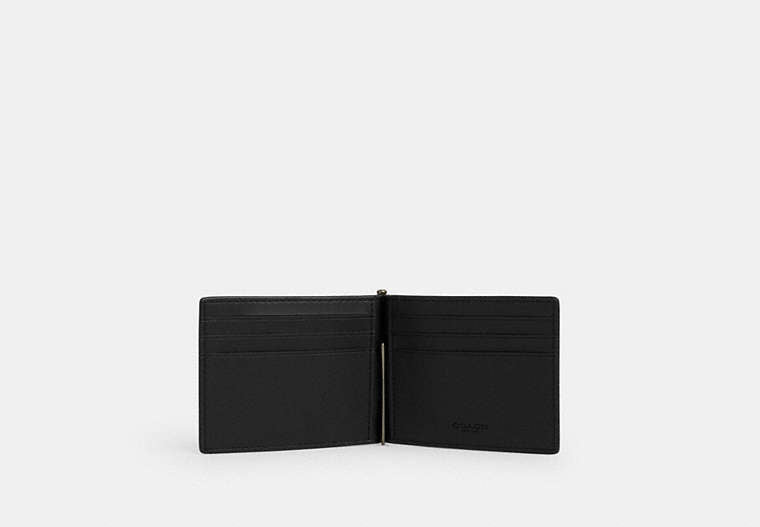 COACH®,Slim Money Clip Billfold Wallet In Signature Canvas,Bi Fold,Coin,Bill Clip,Money Clip,Casual,Brown,Inside View,Top View