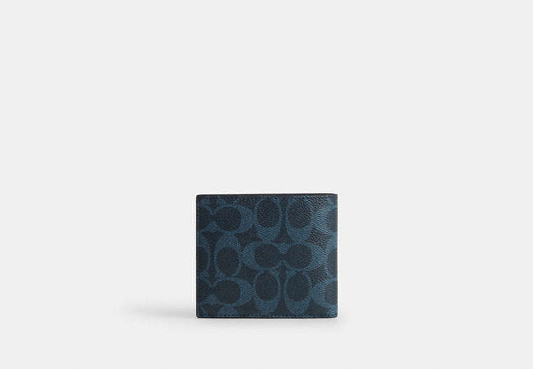 COACH®,Id Billfold Wallet In Signature Canvas,Canvas,Bi Fold,Casual, Father's Day,Blue,Back View