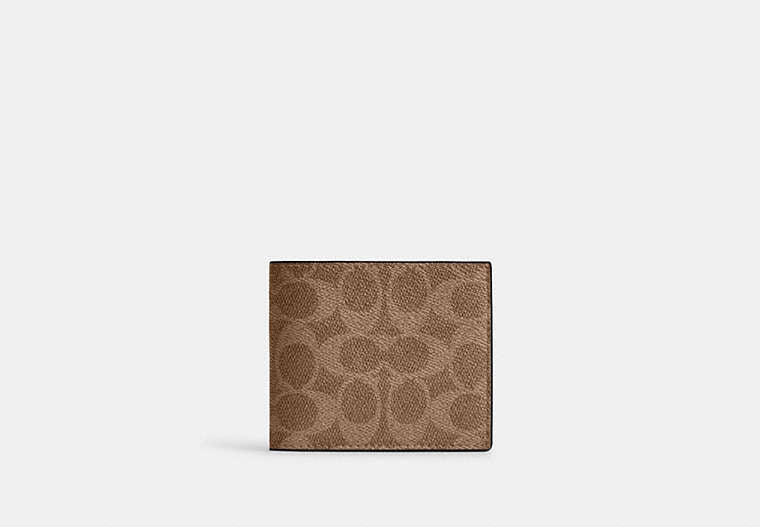 COACH®,Id Billfold Wallet In Signature Canvas,Canvas,Bi Fold,Casual, Father's Day,Brown,Front View