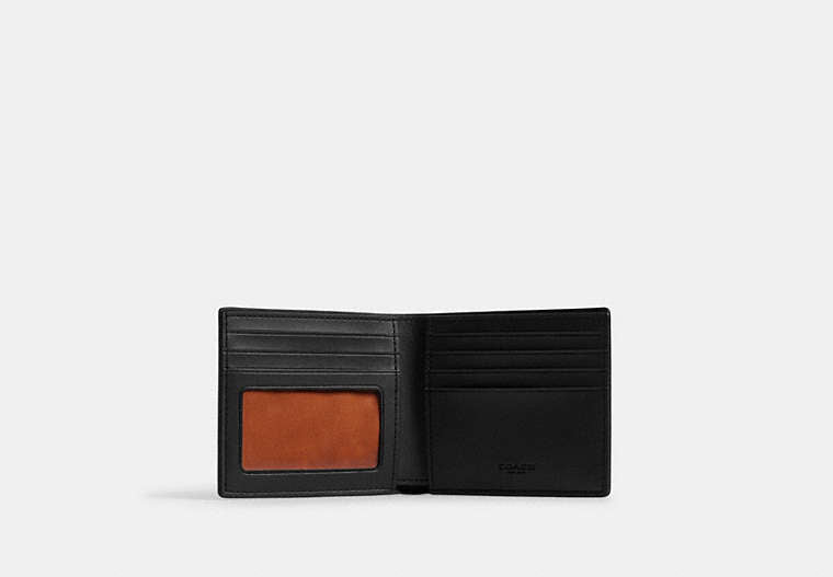 COACH®,Id Billfold Wallet In Signature Canvas,Canvas,Bi Fold,Casual, Father's Day,Brown,Inside View,Top View