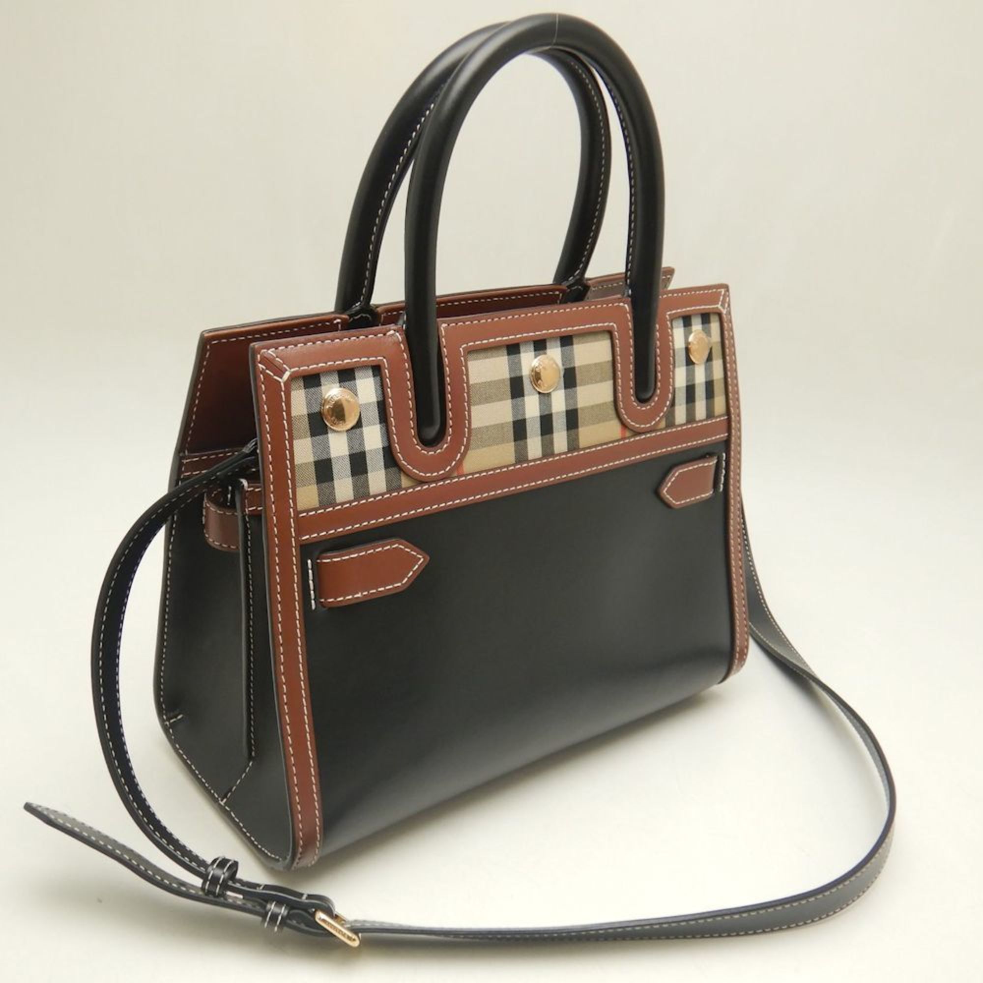 Burberry  Leather Canvas Tote Bag (Pre-Owned)