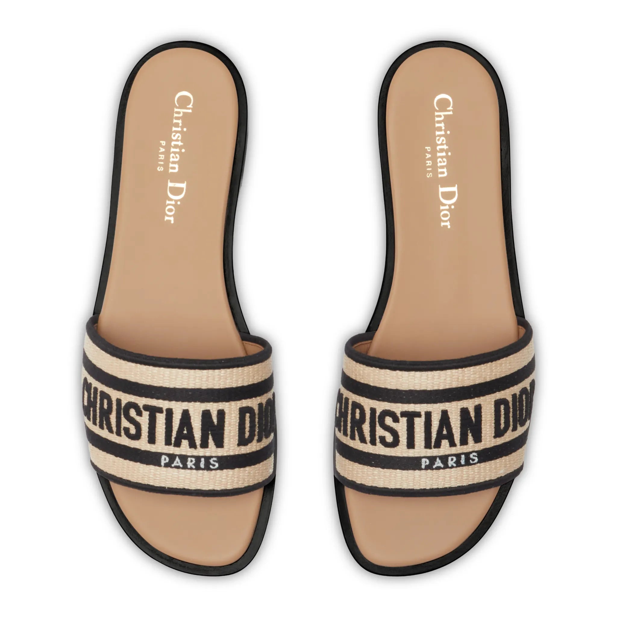 Dior Dway Embroidered Cotton Beige Black Slides