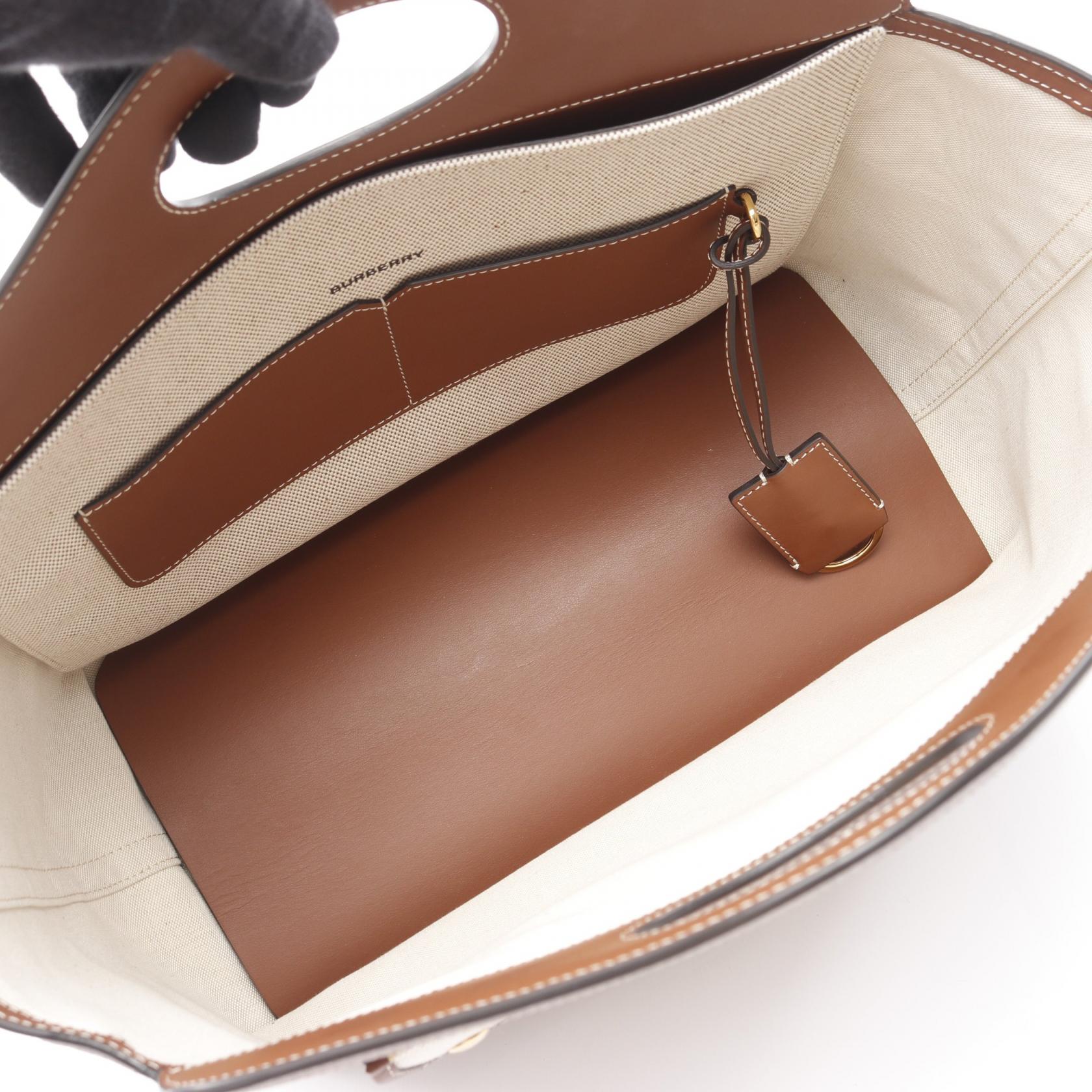Burberry Soft Pocket Tote Canvas Leather Bag