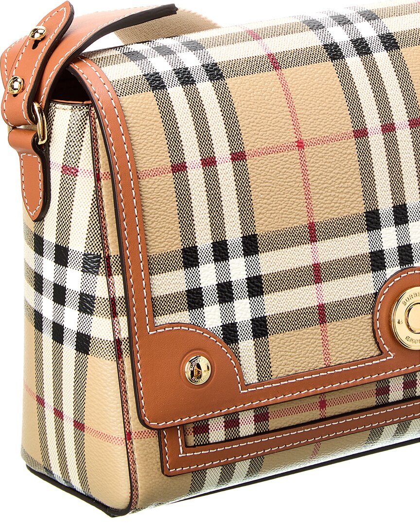 Burberry Note Check E-Canvas & Leather Shoulder Bag