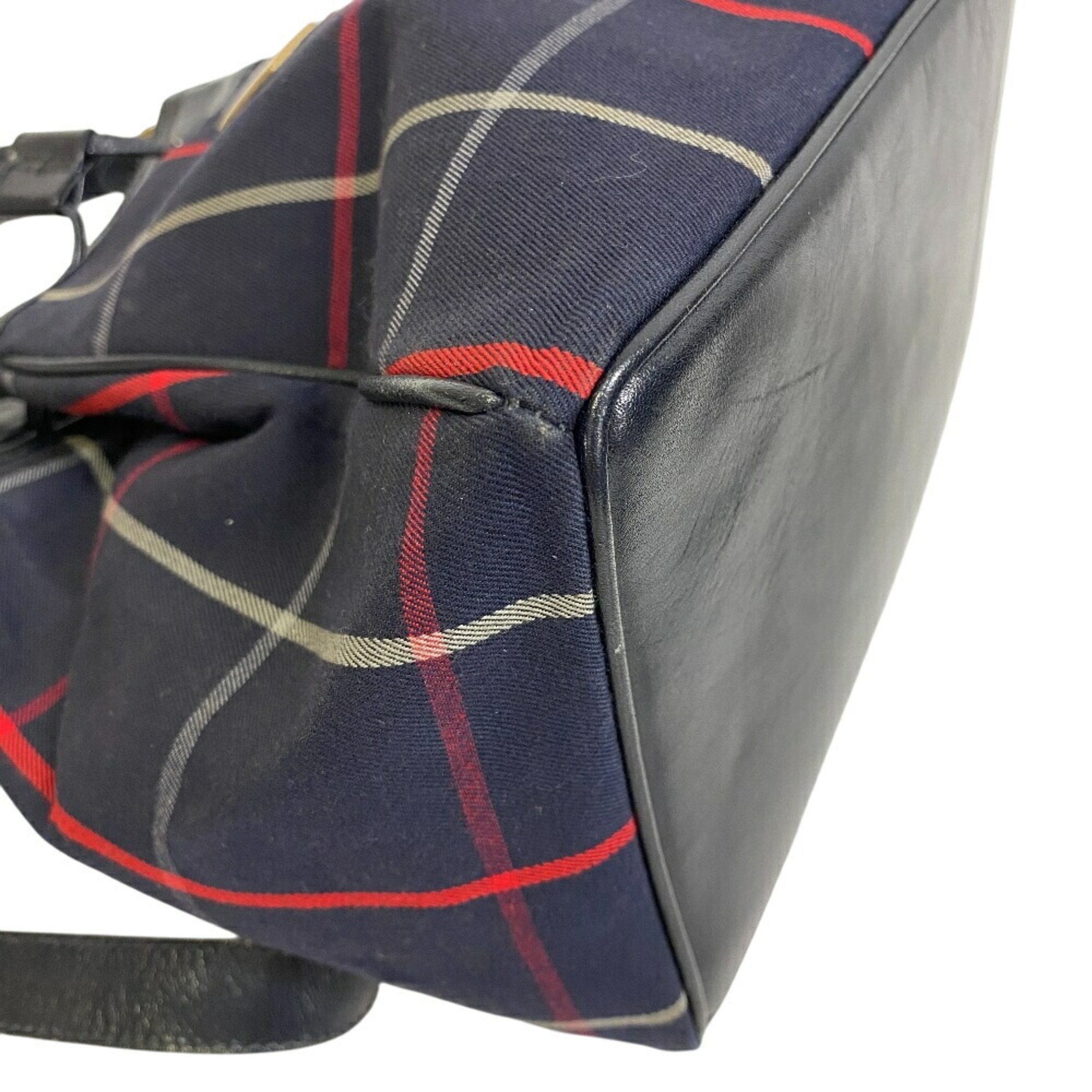 Burberry Burberrys Navy Color Canvas Leather Shoulder Bag (Pre-Owned)