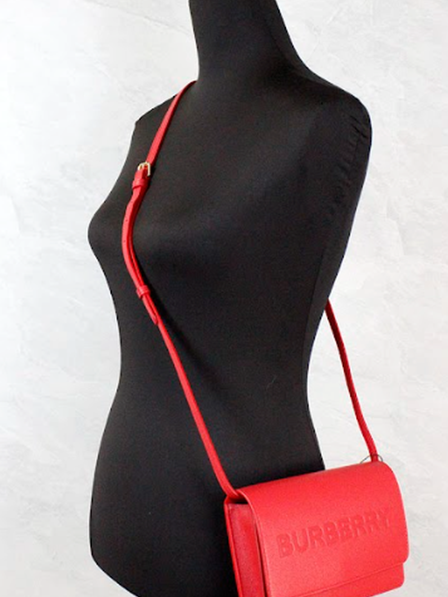 Burberry Hampshire Small Red Embossed Logo Smooth Leather Crossbody Bag