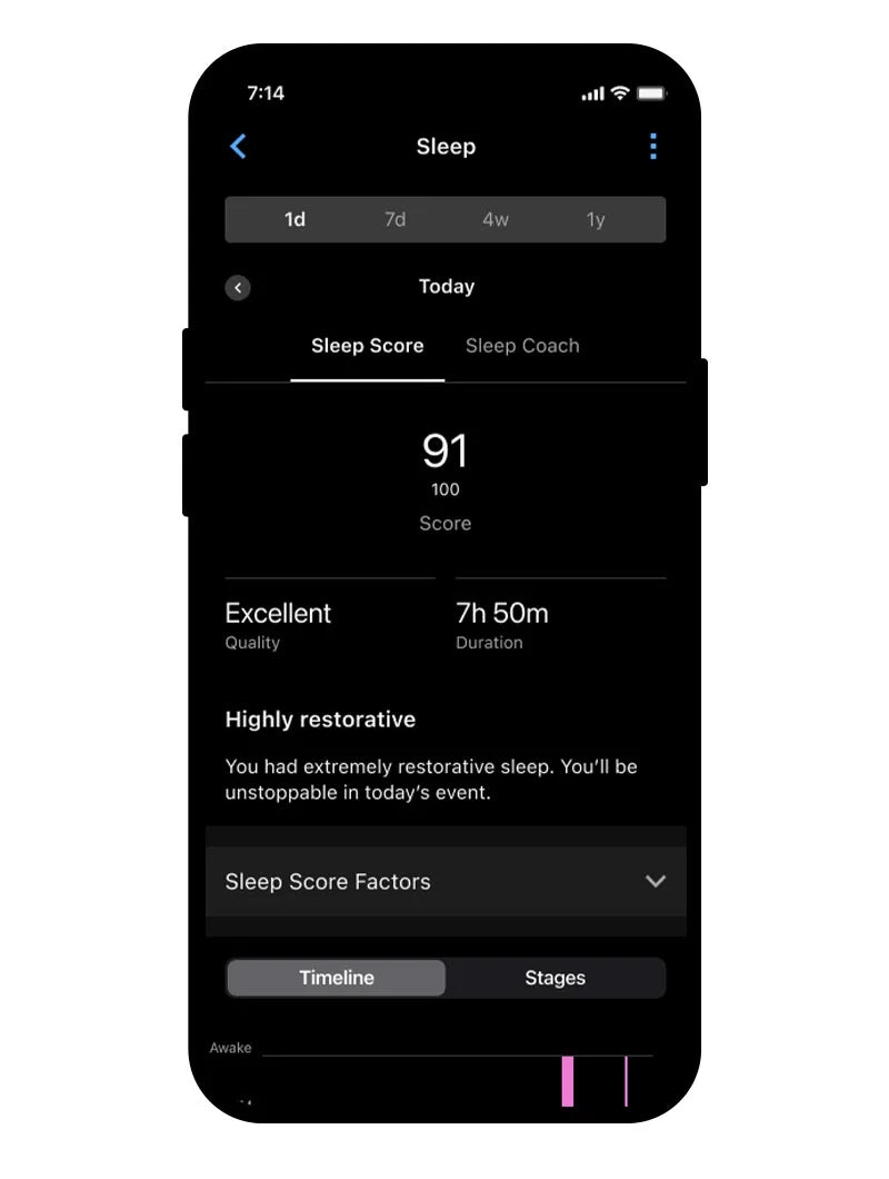 Sleep score in Garmin Connect