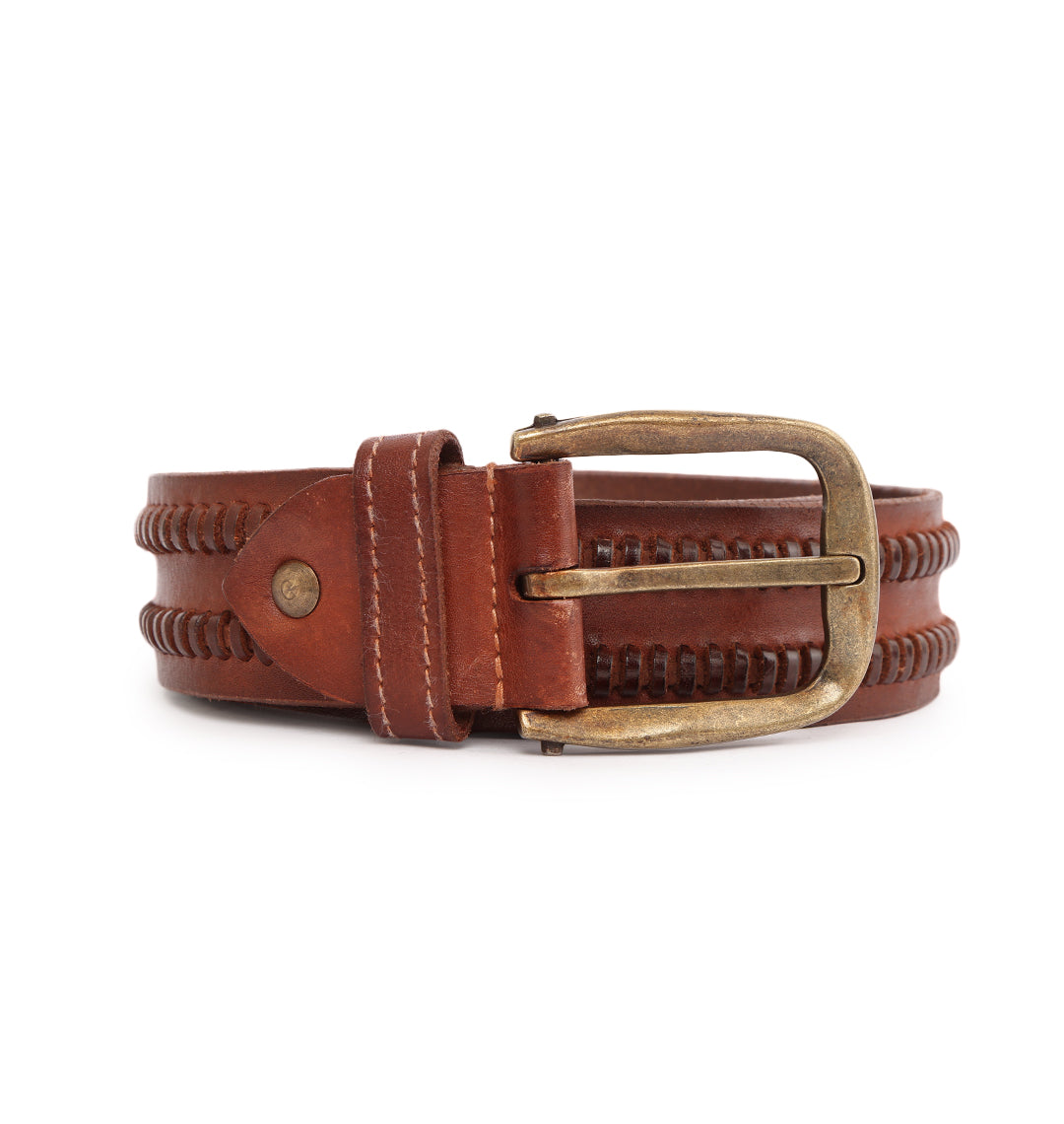 Cognac Weaving Real Leather Men's Belt by Art N Vintage