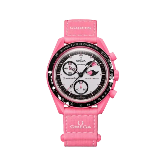 OMEGAxSWATCH MISSION TO THE PINK MOONPHASE Available at Pick your kiicks.