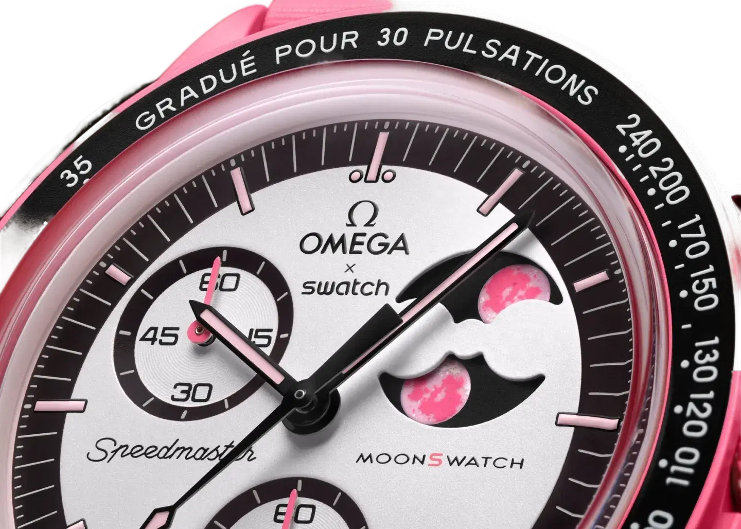 OMEGAxSWATCH MISSION TO THE PINK MOONPHASE Available at Pick your kiicks.
