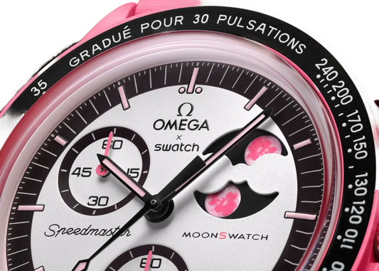 OMEGAxSWATCH MISSION TO THE PINK MOONPHASE Available at Pick your kiicks.