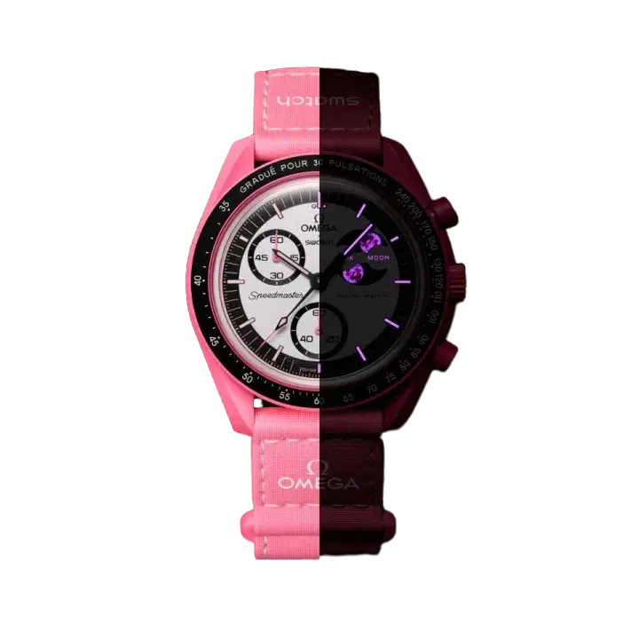 OMEGAxSWATCH MISSION TO THE PINK MOONPHASE Available at Pick your kiicks.