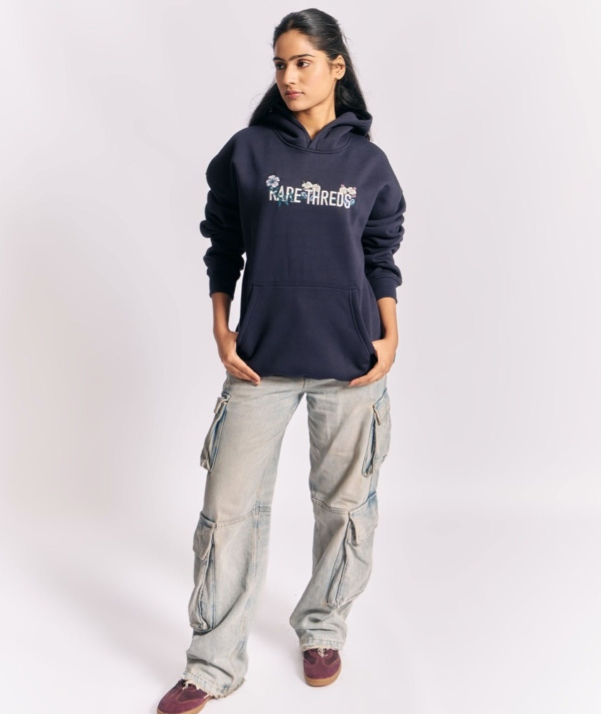 Navy Blue Embroidery Hoodie
