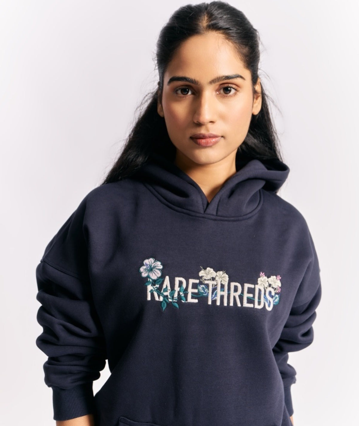 Navy Blue Embroidery Hoodie