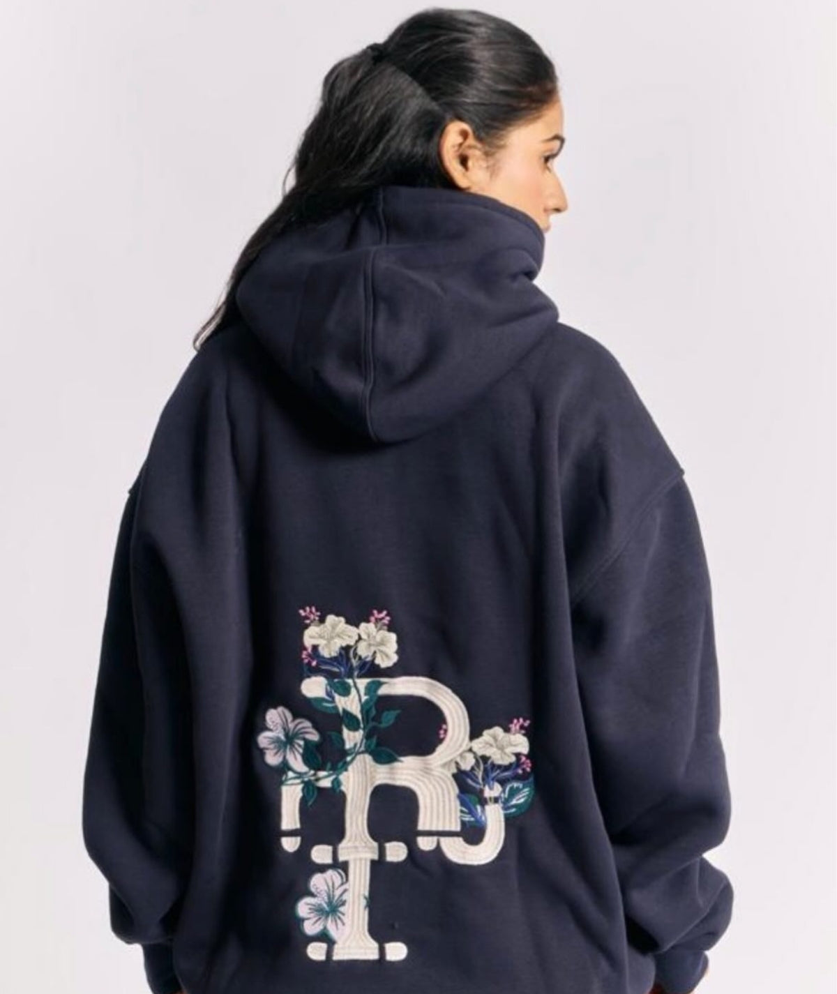 Navy Blue Embroidery Hoodie